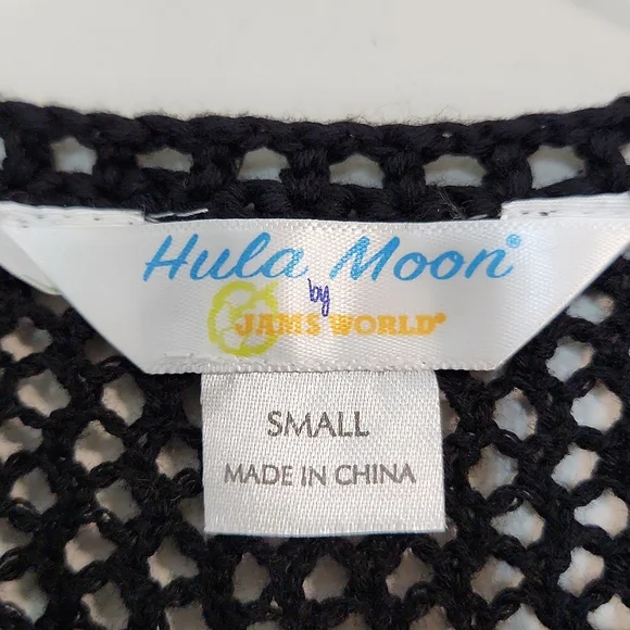 Hula Moon 💯% Cotton Black Oversized Crochet Swim Cover-Up, Size S~NWOT - Picture 6 of 7